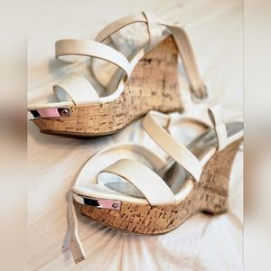 JLo white heels with straps